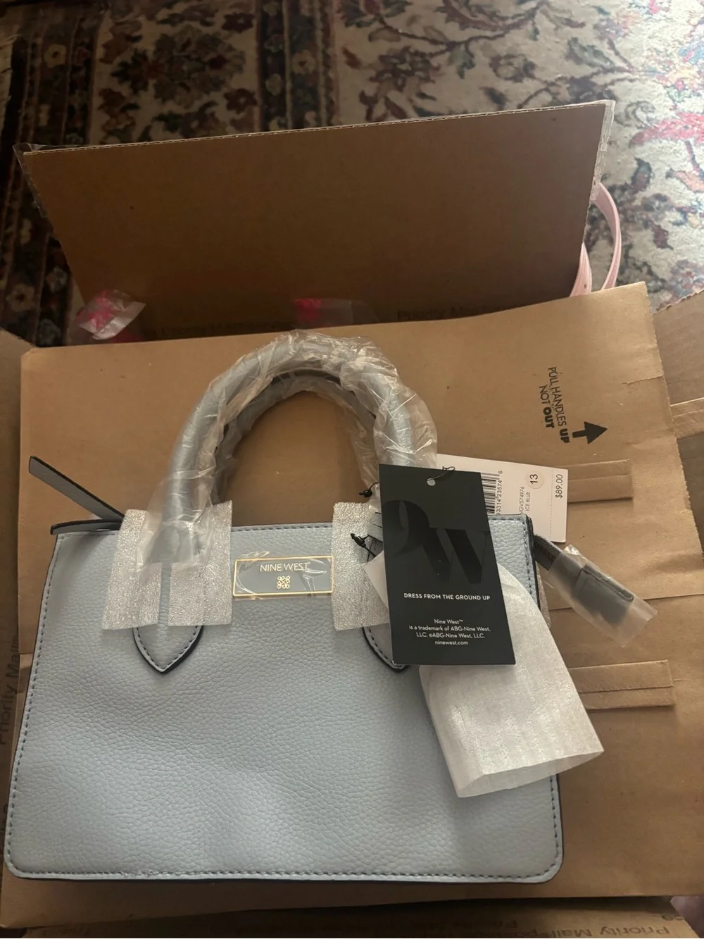 Nine West Pale Blue Structured Top-Handle Satchel